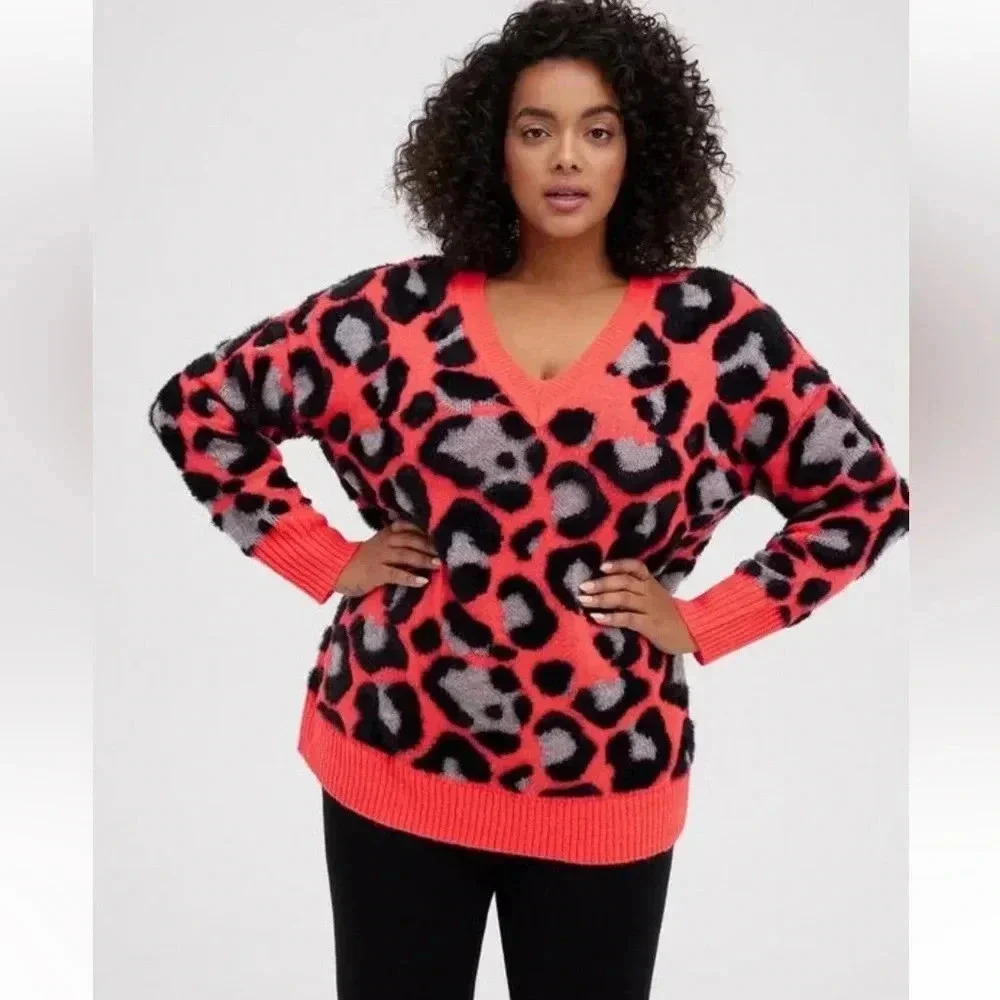 Torrid Neon Leopard‎ Print Chunky Pullover Sweater